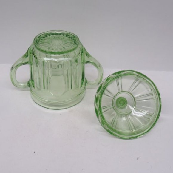 Hocking Green COLONIAL Knife and Fork Two-Handled Sugar Bowl with Lid - Picture 4 of 4